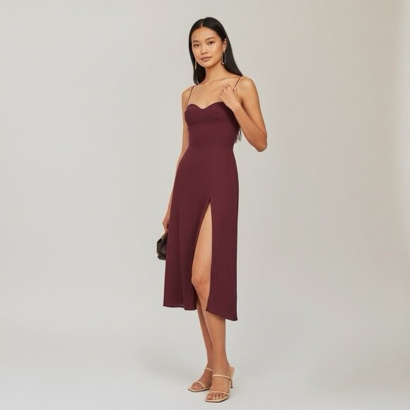 Reformation Juliette Tie Shoulder Midi Dress in Plum Red Purple NWT Size 8 - Picture 2 of 7